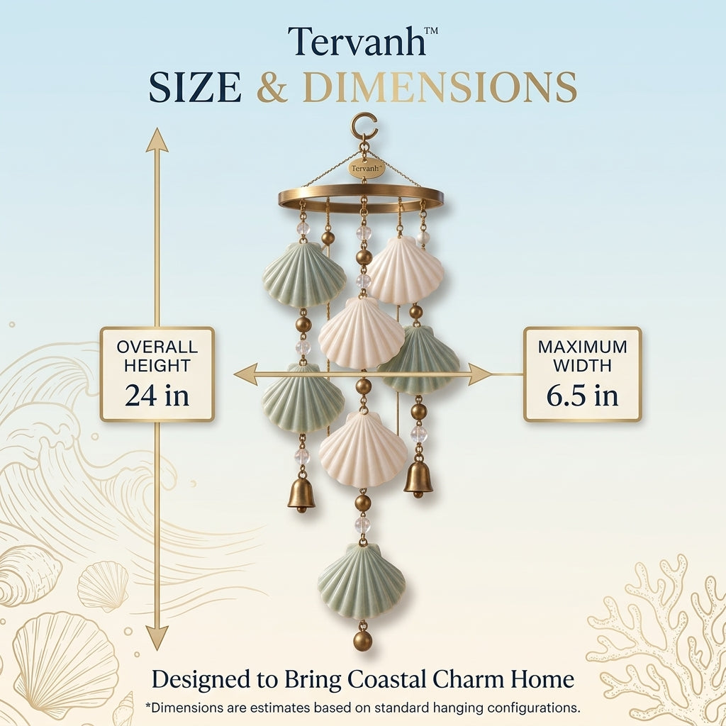 Tervanh™ Seafoam Whisper Three-Tier Seashell Wind Chime - size guide