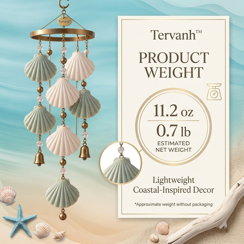 Tervanh™ Seafoam Whisper Three-Tier Seashell Wind Chime - detail