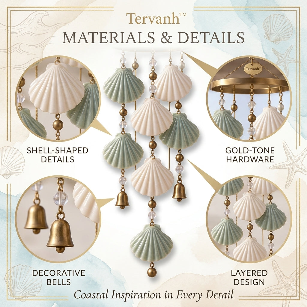 Tervanh™ Seafoam Whisper Three-Tier Seashell Wind Chime - lifestyle