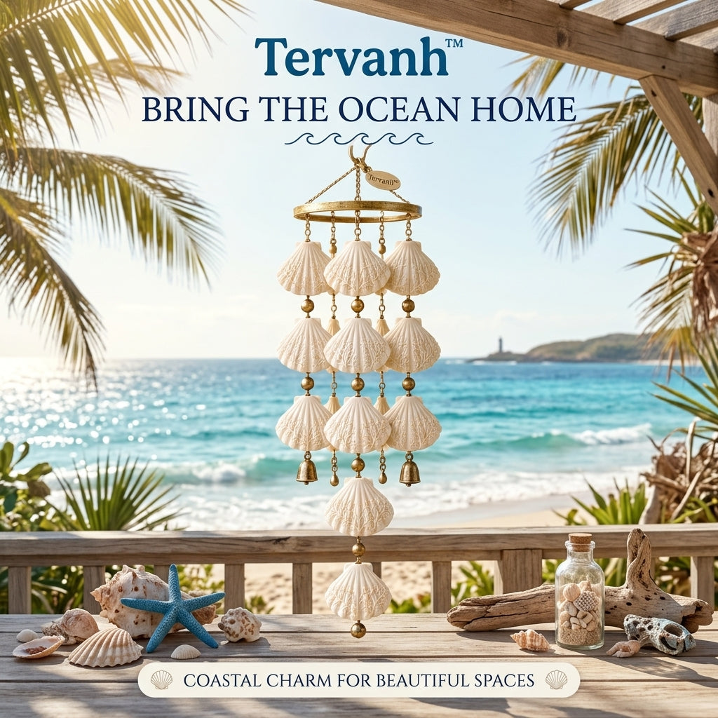 Tervanh™ Sunlit Ivory Cascading Seashell Wind Chime - hero