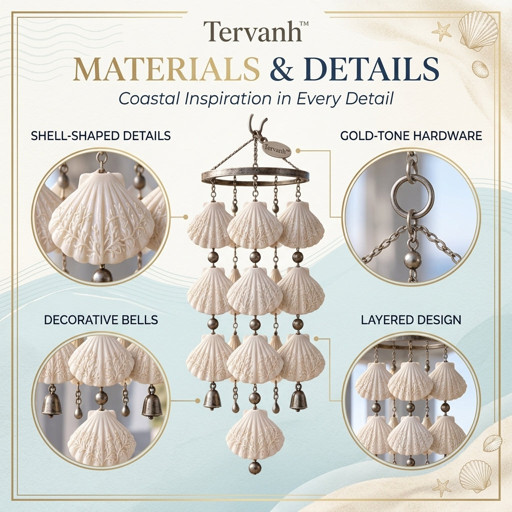 Tervanh™ Sunlit Ivory Cascading Seashell Wind Chime - lifestyle