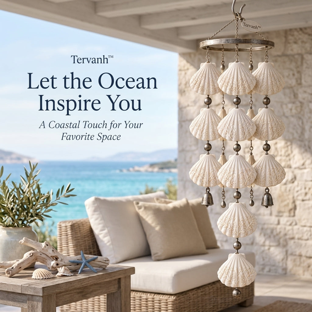 Tervanh™ Sunlit Ivory Cascading Seashell Wind Chime - close-up