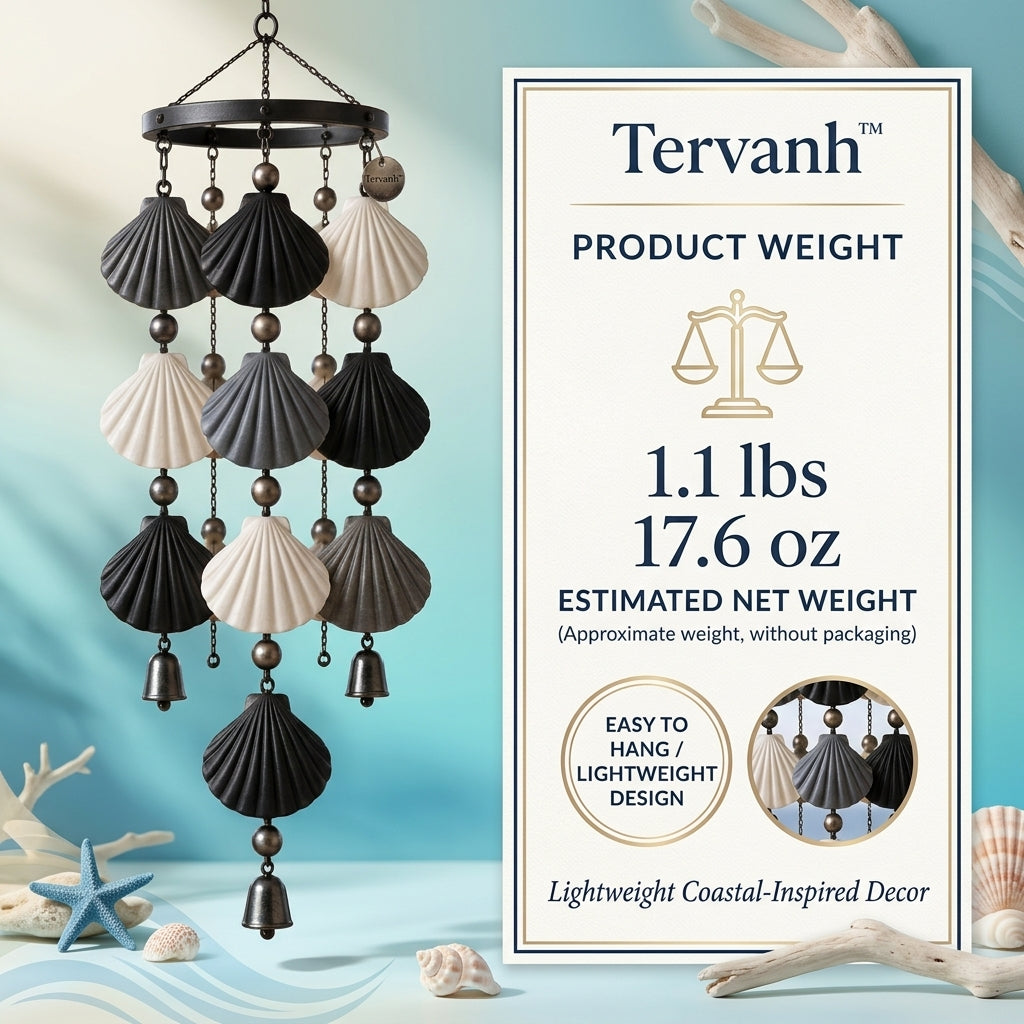 Tervanh™ Moonlit Contrast Black and Ivory Seashell Wind Chime - detail