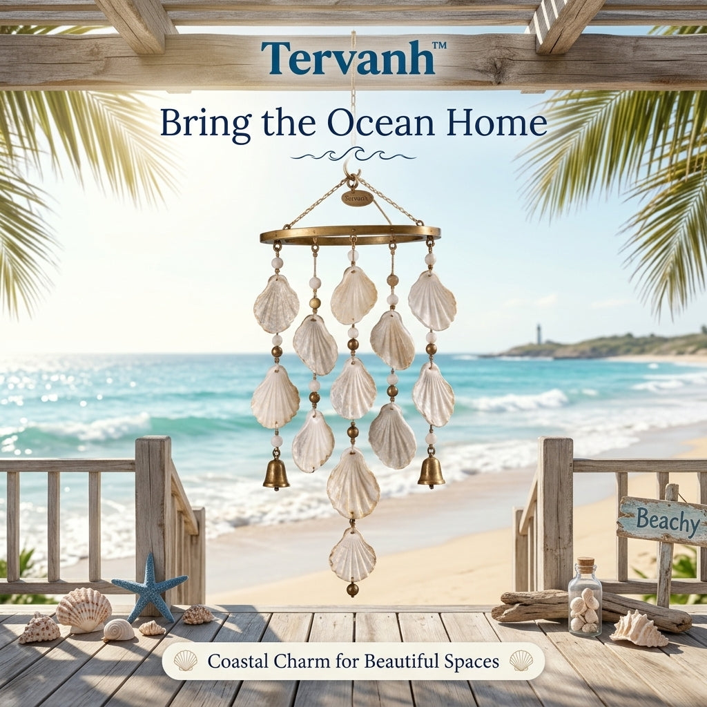 Tervanh™ Shoreline Pearl Wide-Arc Seashell Wind Chime - hero