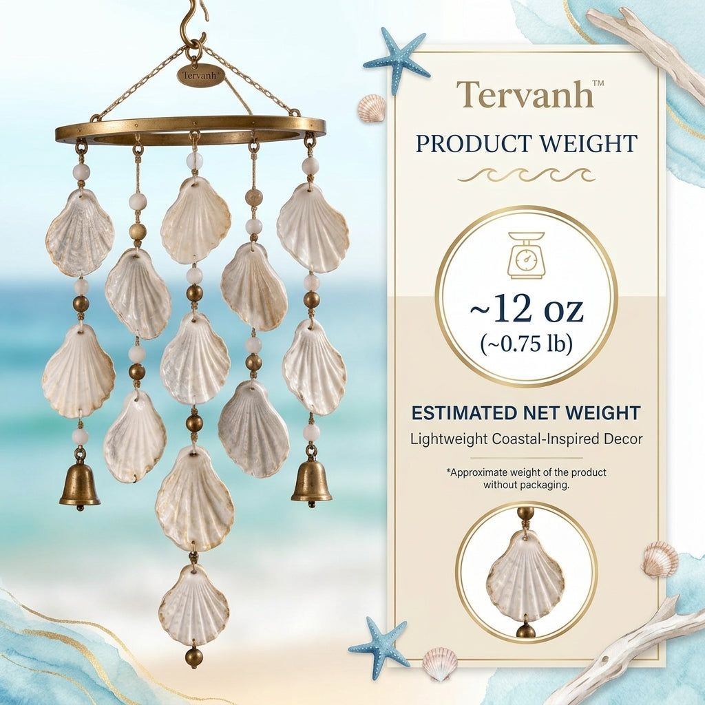 Tervanh™ Shoreline Pearl Wide-Arc Seashell Wind Chime - detail