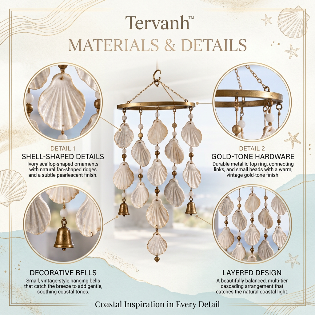 Tervanh™ Shoreline Pearl Wide-Arc Seashell Wind Chime - lifestyle