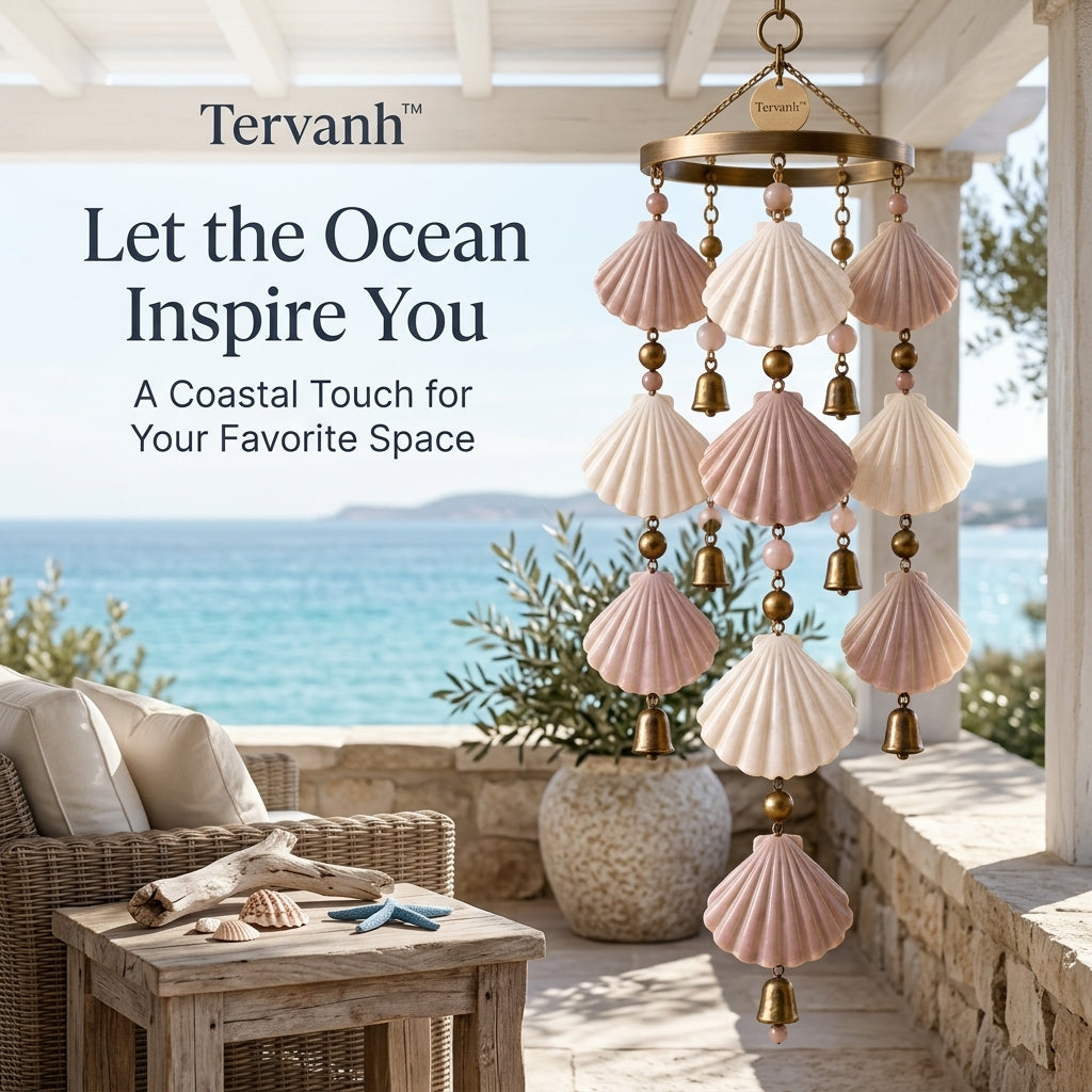 Tervanh™ Blush Tide Pastel Seashell Wind Chime - close-up