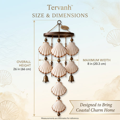 Tervanh™ Coral Dawn Tiered Seashell Wind Chime - size guide