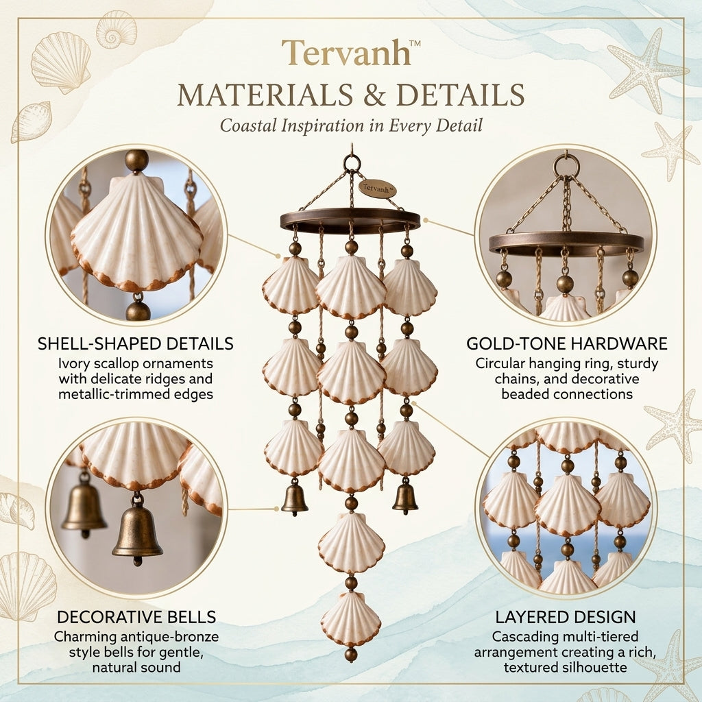 Tervanh™ Coral Dawn Tiered Seashell Wind Chime - lifestyle