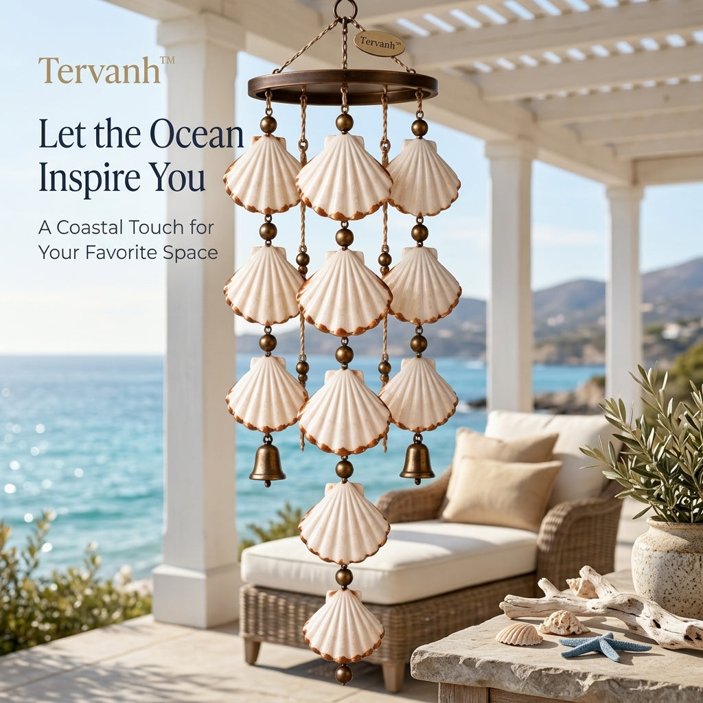 Tervanh™ Coral Dawn Tiered Seashell Wind Chime - close-up