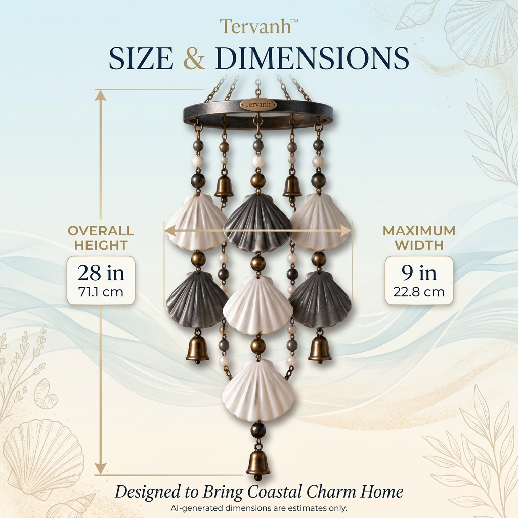 Tervanh™ Dusk and Drift Two-Tone Seashell Wind Chime - size guide