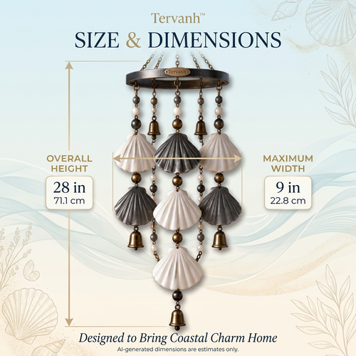 Tervanh™ Dusk and Drift Two-Tone Seashell Wind Chime - size guide