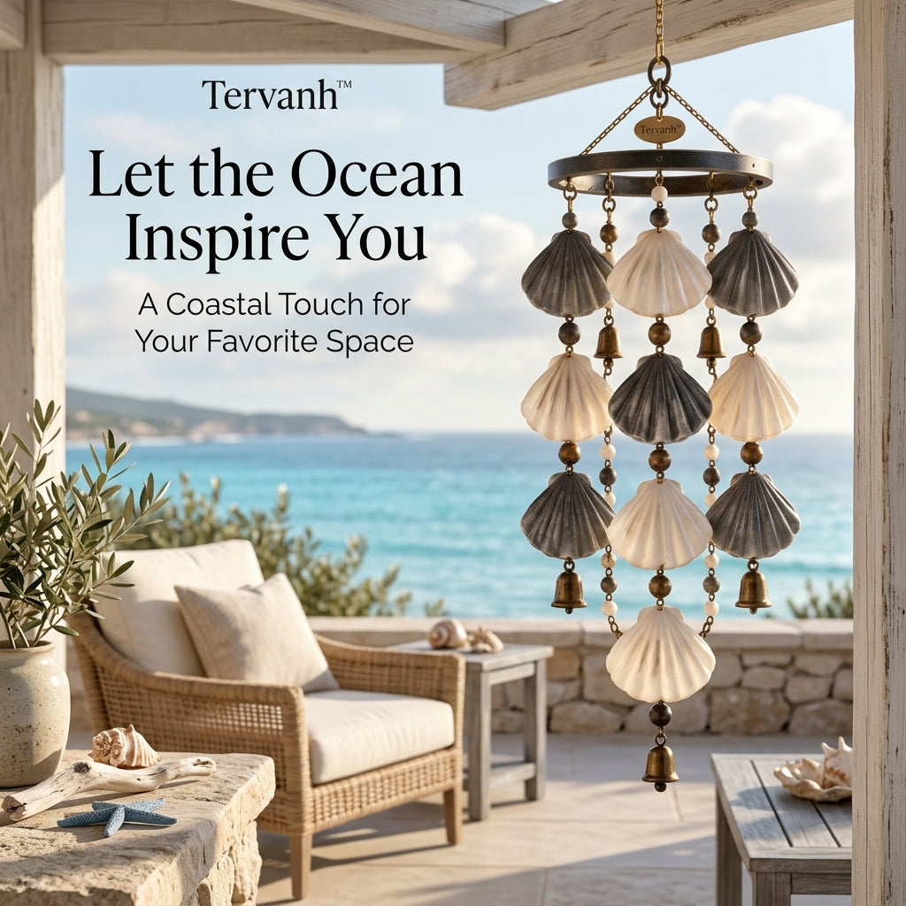 Tervanh™ Dusk and Drift Two-Tone Seashell Wind Chime - close-up