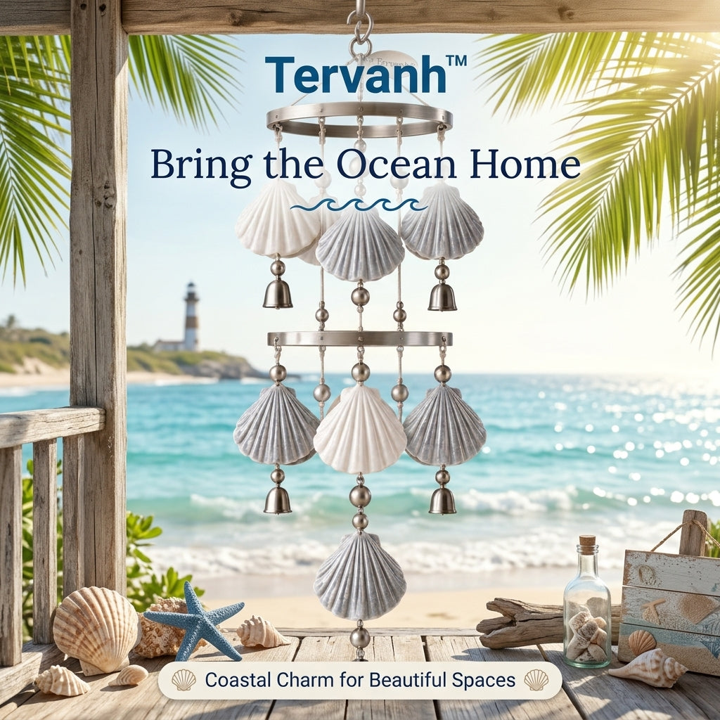 Tervanh™ Misty Harbor Slate and Ivory Seashell Wind Chime - hero