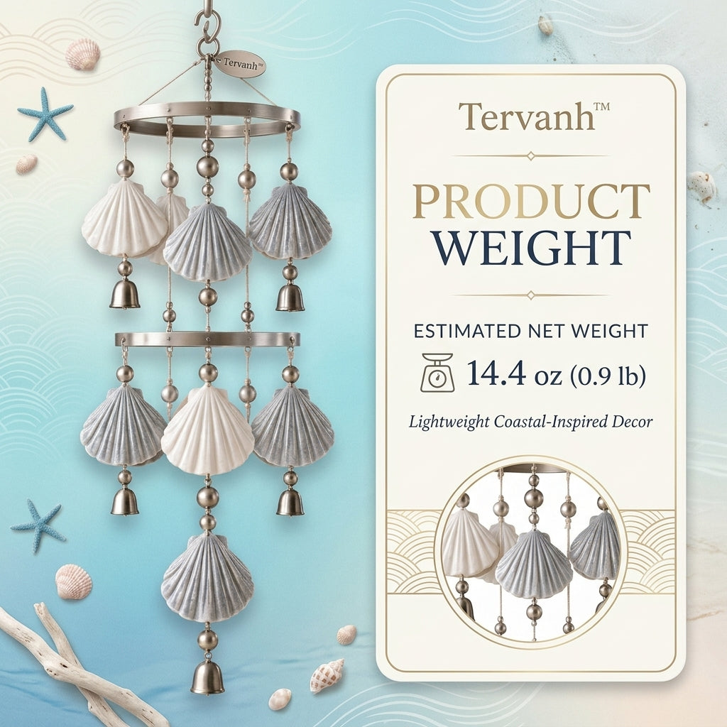Tervanh™ Misty Harbor Slate and Ivory Seashell Wind Chime - detail