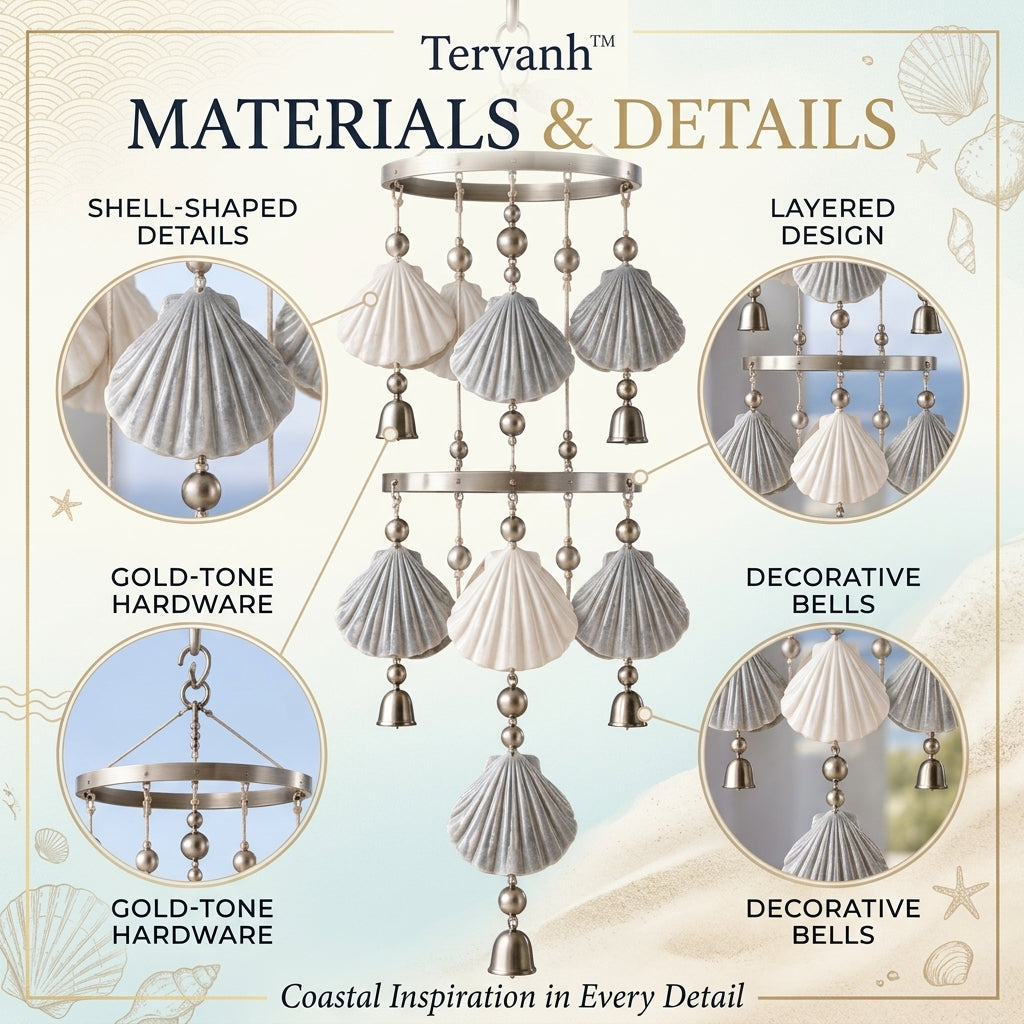 Tervanh™ Misty Harbor Slate and Ivory Seashell Wind Chime - lifestyle