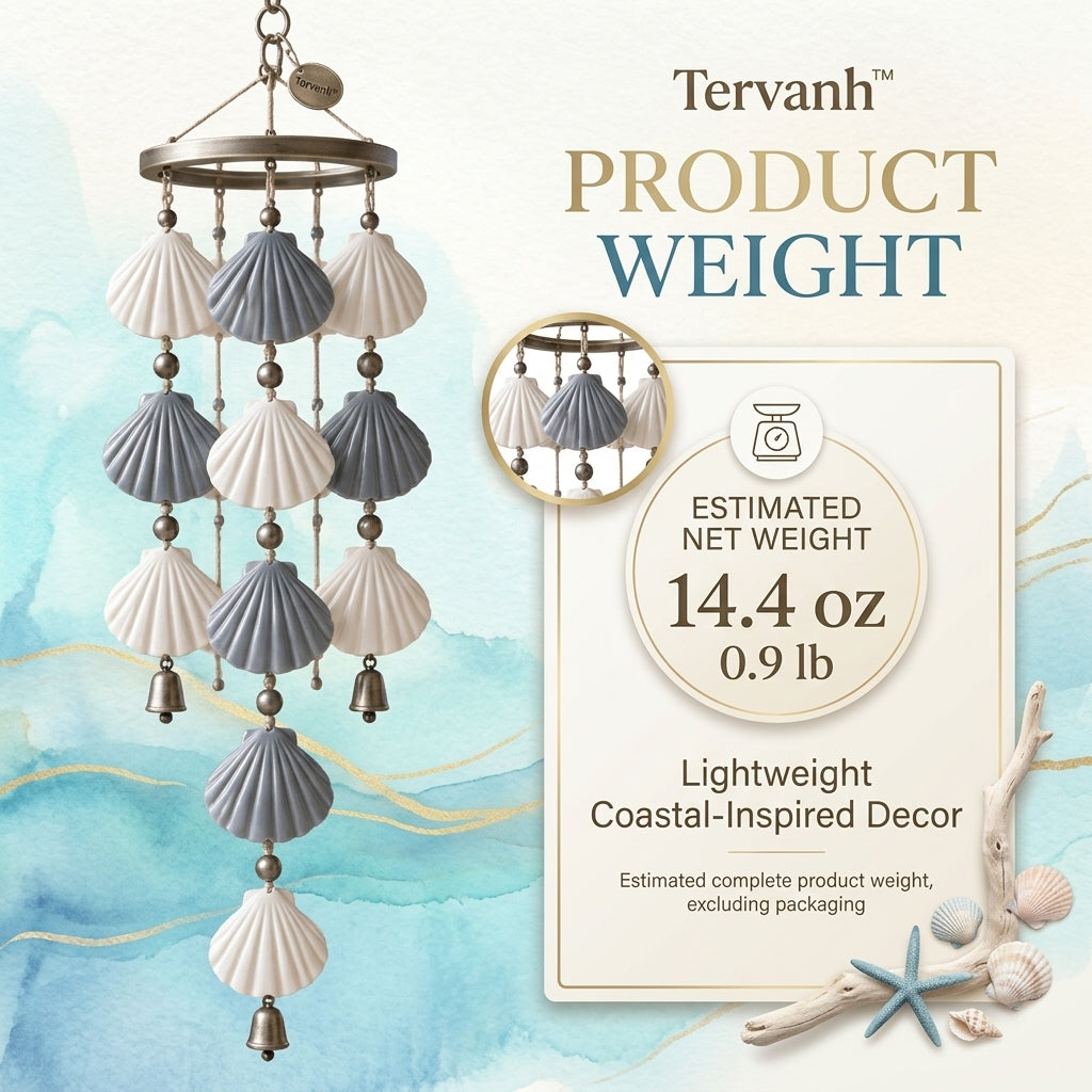 Tervanh™ Harbor Breeze Gray Ombre Seashell Wind Chime - detail