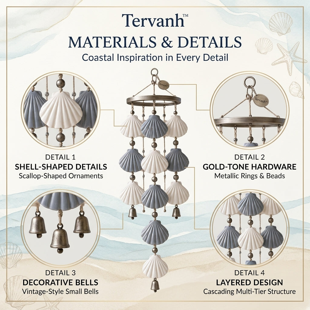 Tervanh™ Harbor Breeze Gray Ombre Seashell Wind Chime - lifestyle