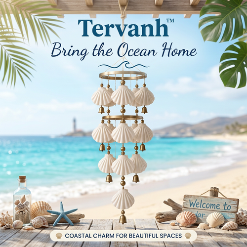 Tervanh™ Coastal Light Ivory Column Seashell Wind Chime - hero