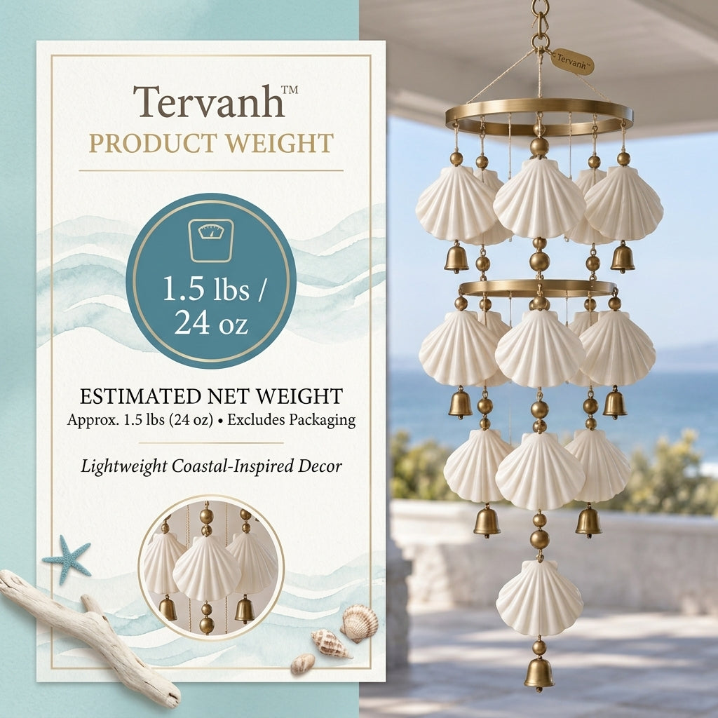 Tervanh™ Coastal Light Ivory Column Seashell Wind Chime - detail
