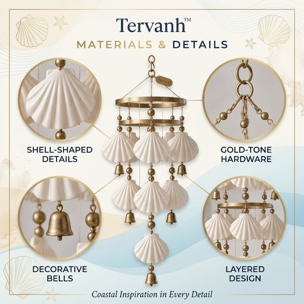 Tervanh™ Coastal Light Ivory Column Seashell Wind Chime - lifestyle