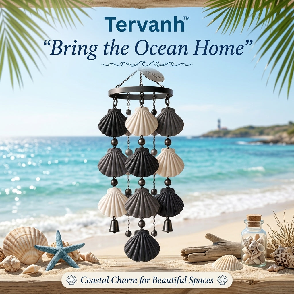 Tervanh™ Midnight Shore Scallop Seashell Wind Chime - hero