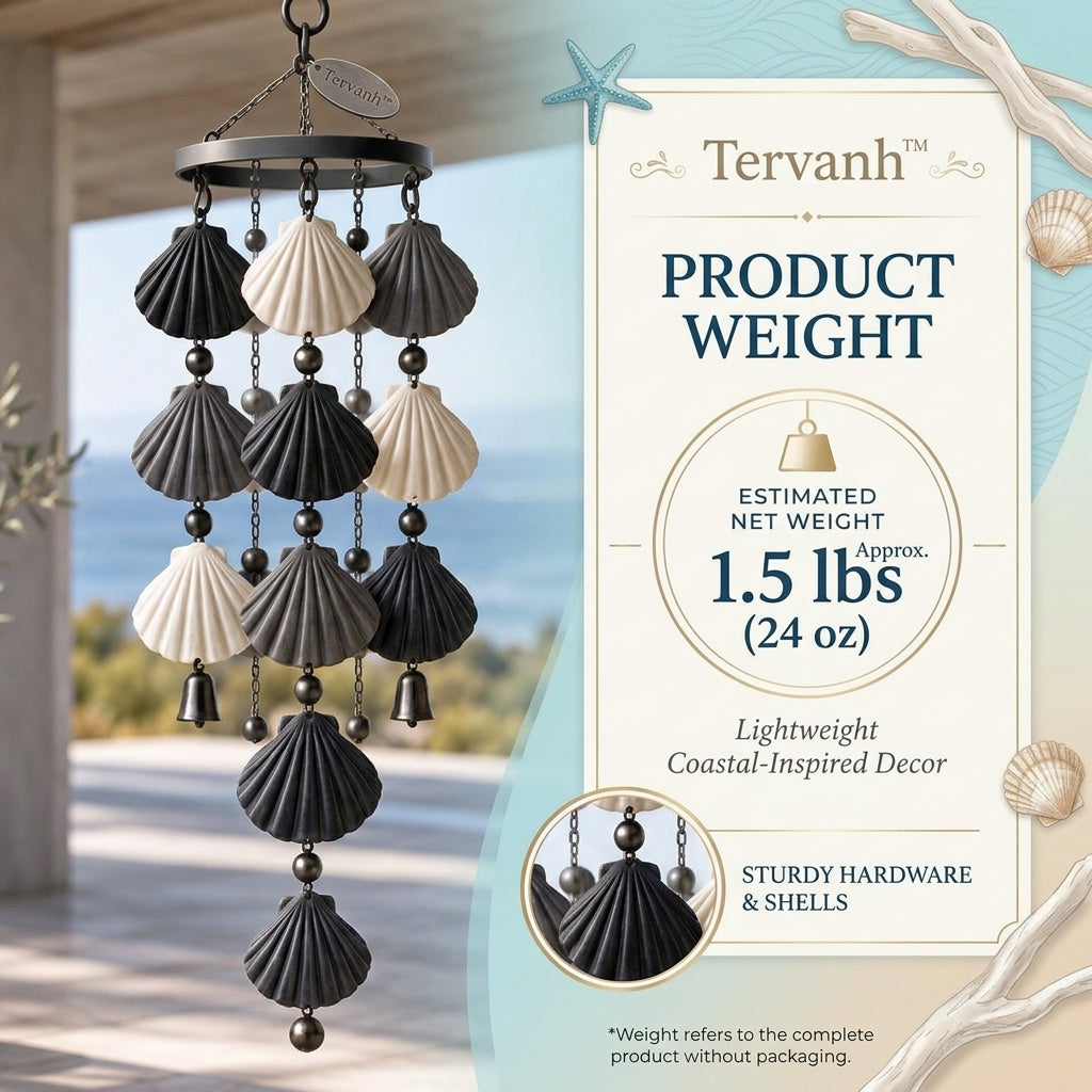 Tervanh™ Midnight Shore Scallop Seashell Wind Chime - detail
