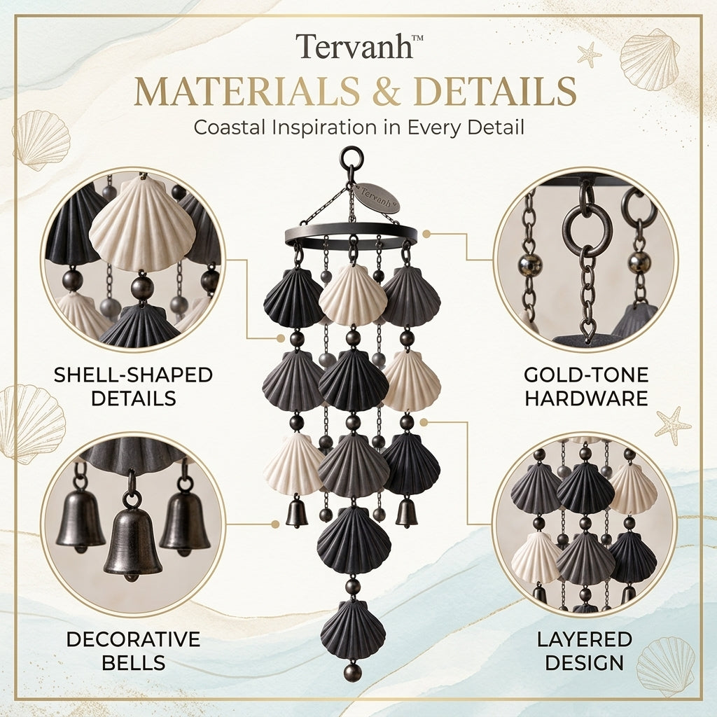 Tervanh™ Midnight Shore Scallop Seashell Wind Chime - lifestyle