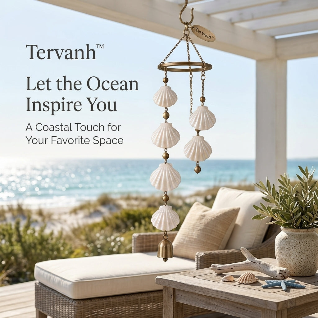 Tervanh™ Seaside Solace Single-Strand Seashell Wind Chime - close-up