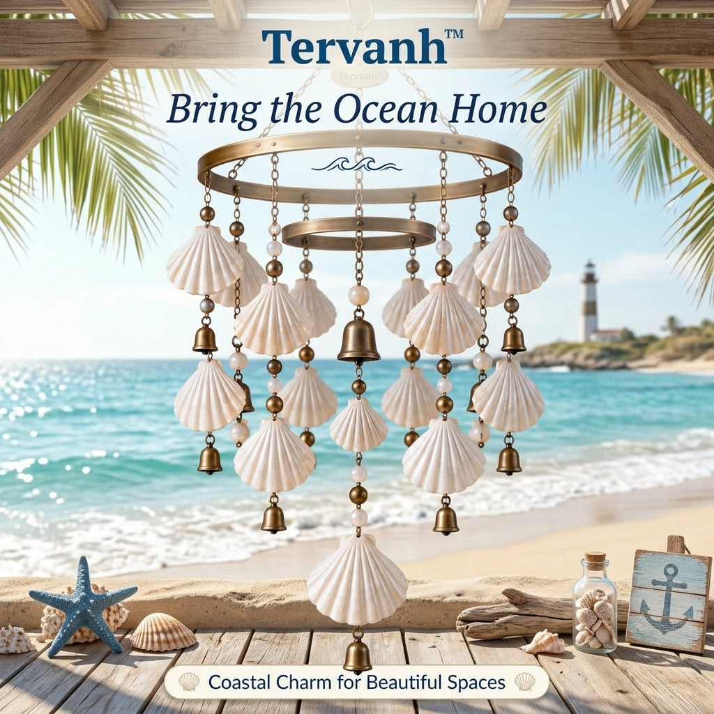 Tervanh™ Golden Current Circular Canopy Seashell Wind Chime - hero