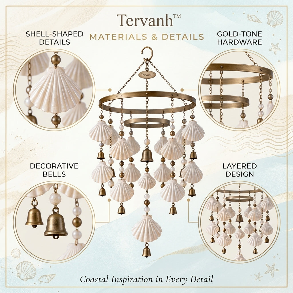 Tervanh™ Golden Current Circular Canopy Seashell Wind Chime - lifestyle