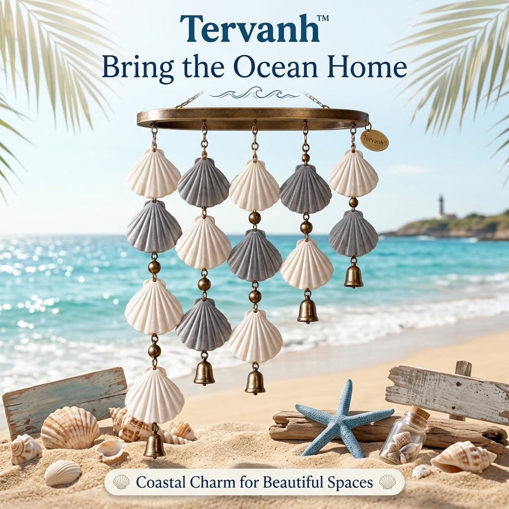 Tervanh™ Seaglass Shadow Wide-Canopy Seashell Wind Chime - hero