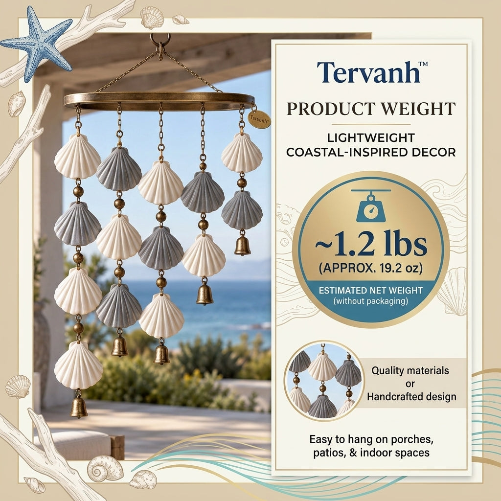 Tervanh™ Seaglass Shadow Wide-Canopy Seashell Wind Chime - detail