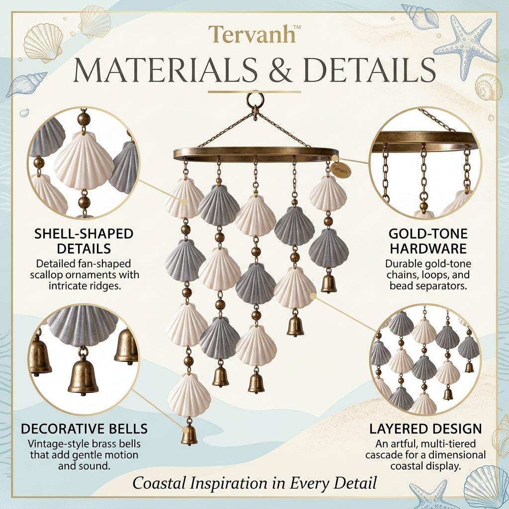 Tervanh™ Seaglass Shadow Wide-Canopy Seashell Wind Chime - lifestyle