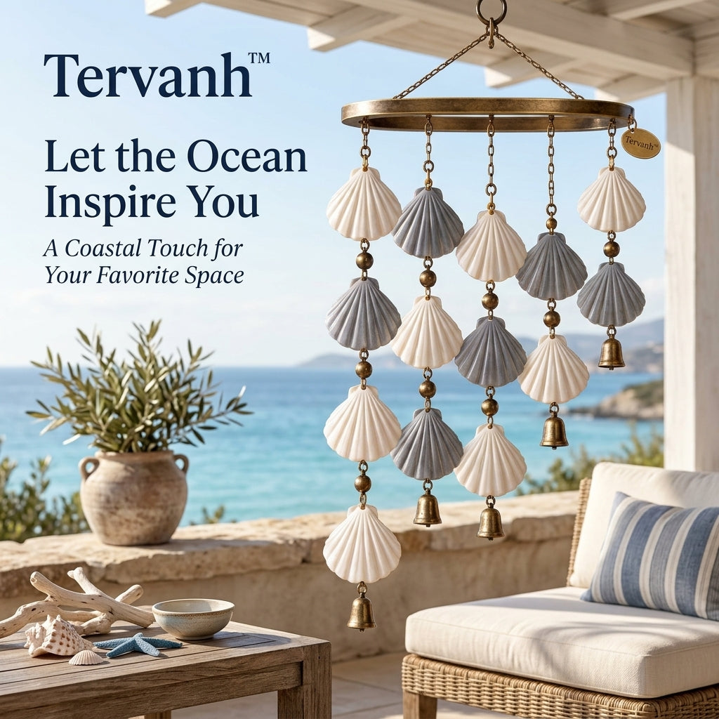 Tervanh™ Seaglass Shadow Wide-Canopy Seashell Wind Chime - close-up