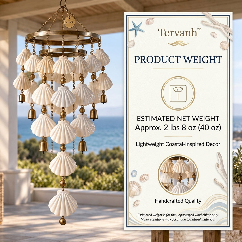 Tervanh™ Ocean Pavilion Layered-Ring Seashell Wind Chime - detail