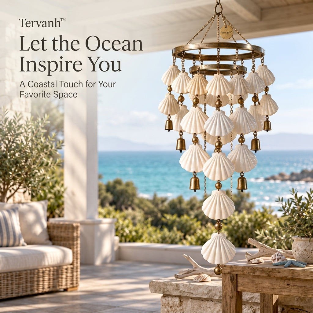 Tervanh™ Ocean Pavilion Layered-Ring Seashell Wind Chime - close-up