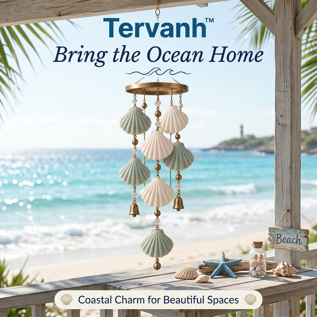 Tervanh™ Seafoam Whisper Three-Tier Seashell Wind Chime - hero